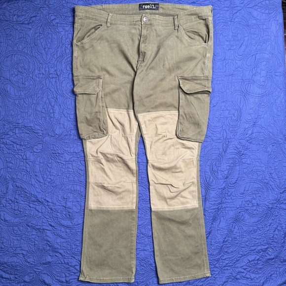 Rue21 Olive Green Cargo Pants Utility Patchwork Mens 43x31 Stretch Outdoors - Picture 1 of 5